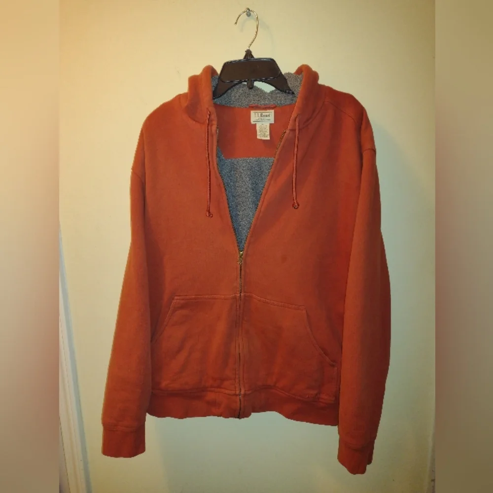 L.L. Bean Sweatshirt Hoodie Men's L Burnt Orange Fleece Sherpa Lined FullZip